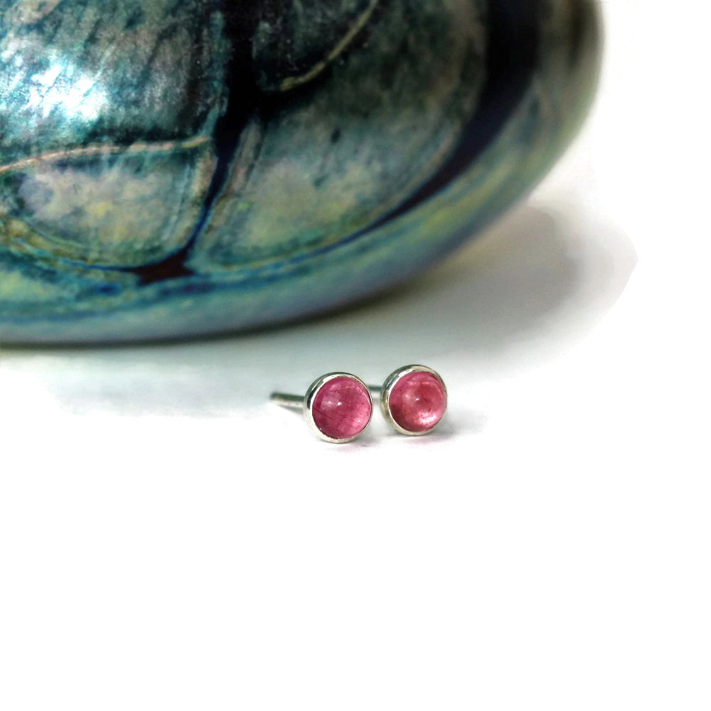 Gypsy silver pink Tourmaline silver dainty stud earrings