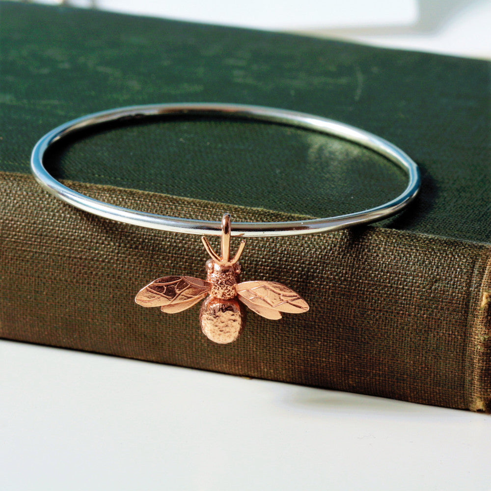 Rose gold handmade bumble bee bangle