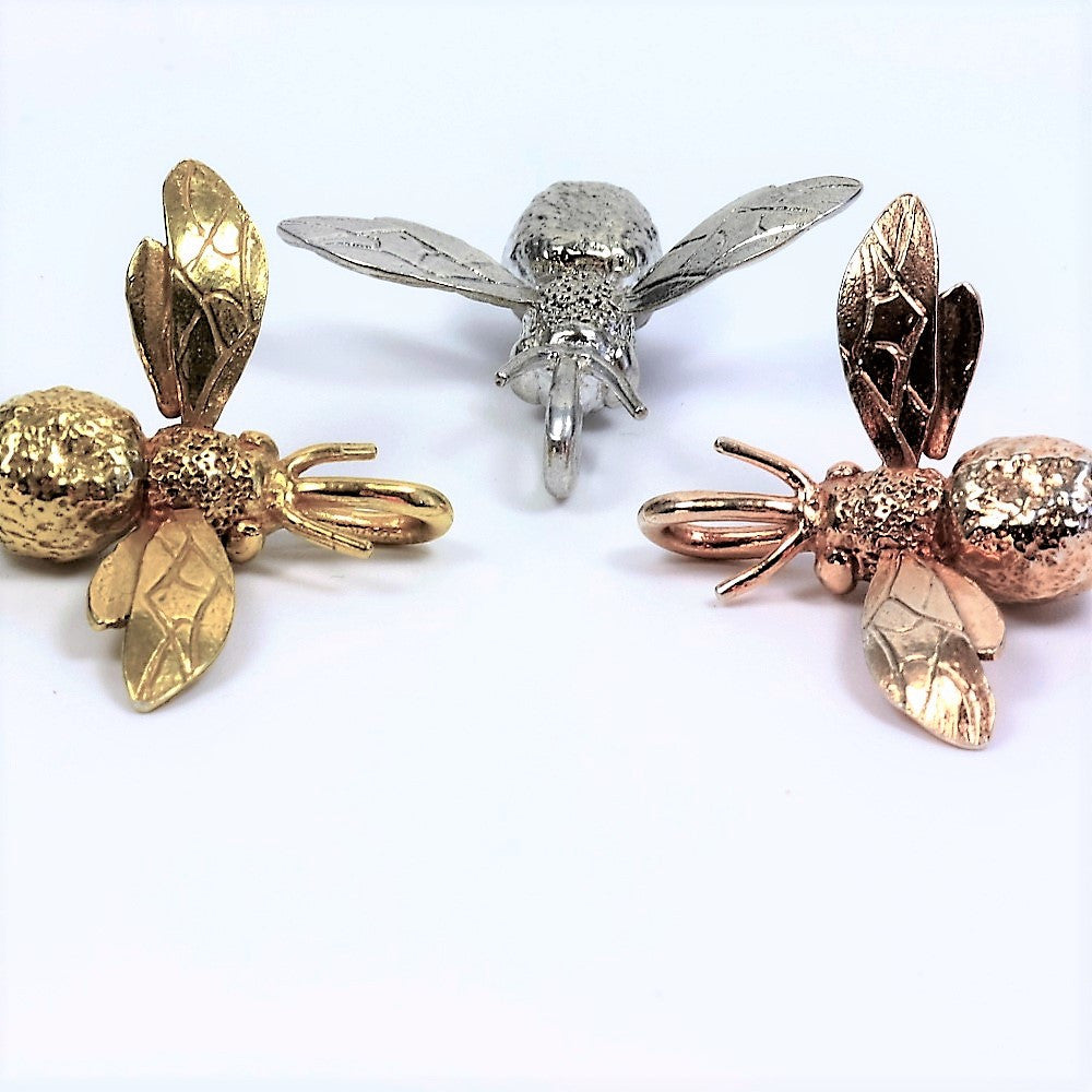 Silver bumble bee, yellow gold bumble bee and rose gold bumble bee charm necklace