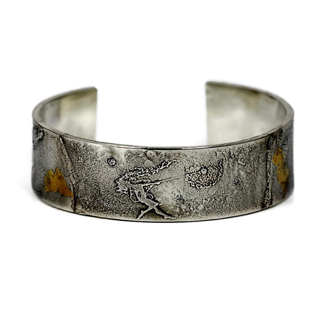 unusual gold and silver fairy cuff dancing with dandelions with diamonds