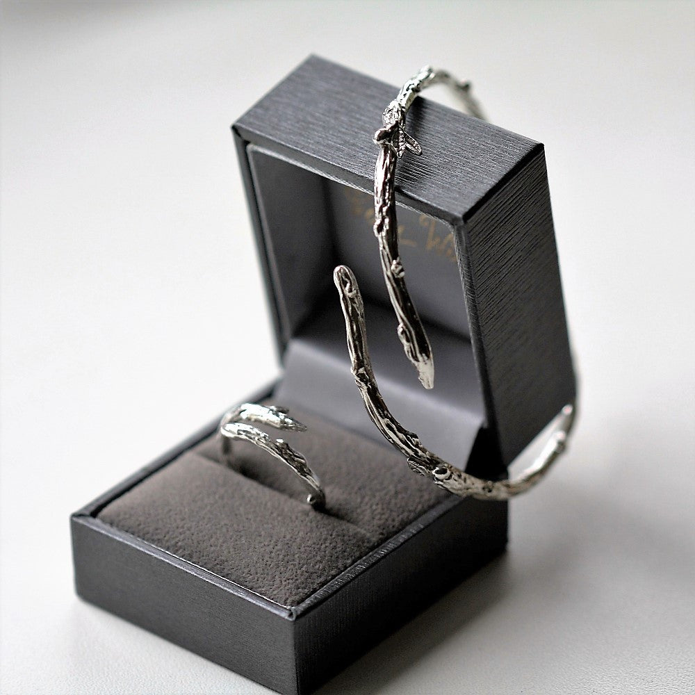 sterling silver handmade designer twig branch bangle