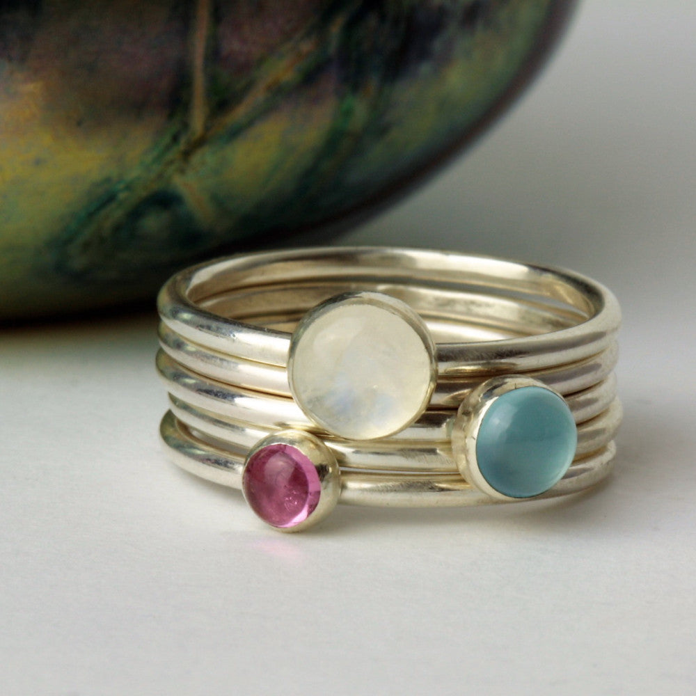 Moonstone sterling silver handmade stacking rings