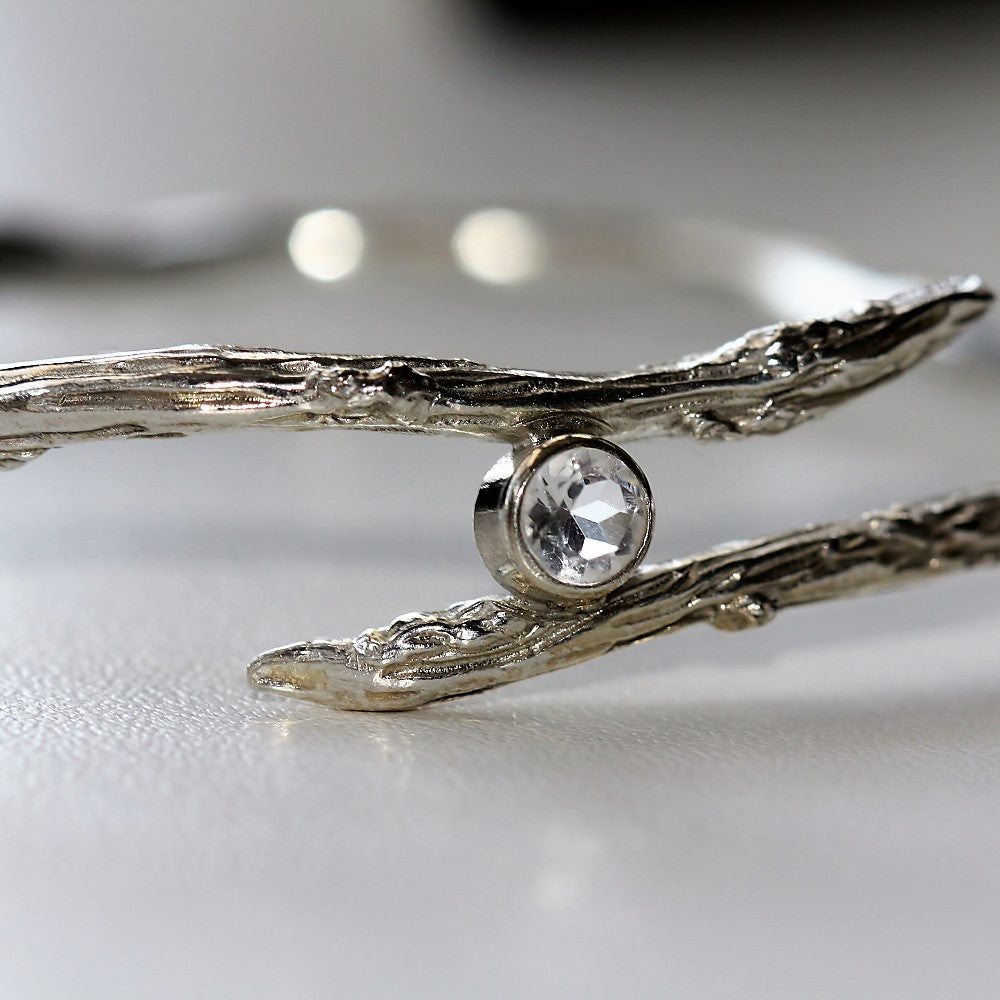 White Topaz & Sterling Silver Twig Branch Bangle