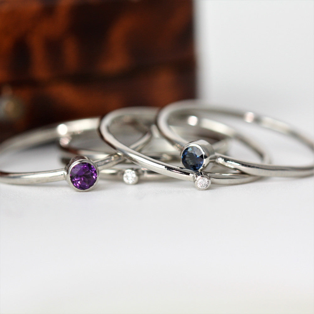 Platinum Gemstone and Diamond Stacker rings