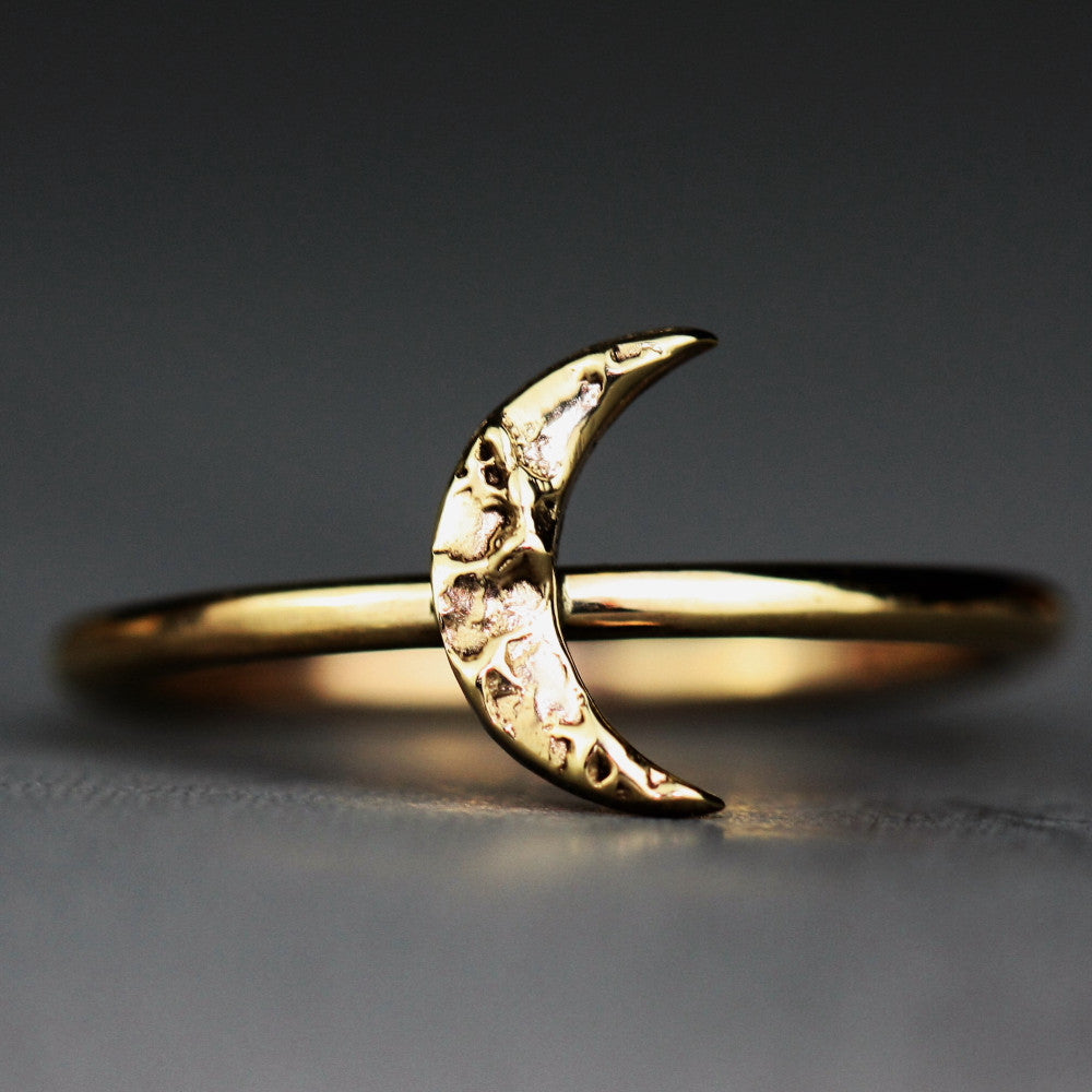 Solid Gold textured Lunar Moon ring - Loved-Always